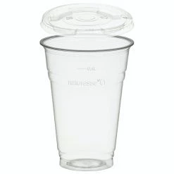 Null 50x BIO Trinkbecher 400ml + Deckel Mit Halmstanzung Aus Biokunststoff (PLA)