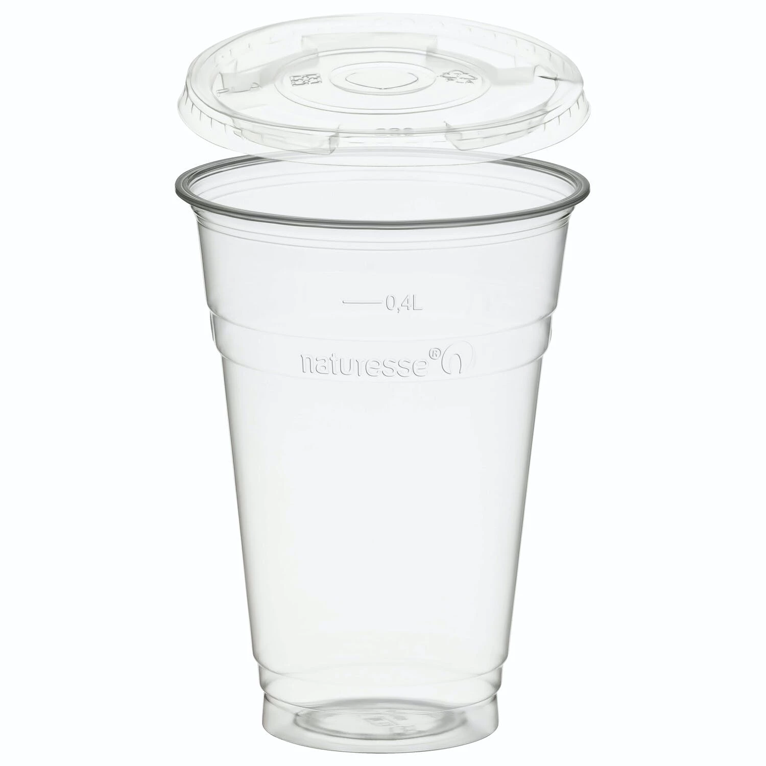 Null 50x BIO Trinkbecher 400ml + Deckel Mit Halmstanzung Aus Biokunststoff (PLA)