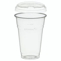 Null 100x BIO Trinkbecher 400ml + Deckel Mit Trinköffnung Aus Biokunststoff (PLA)