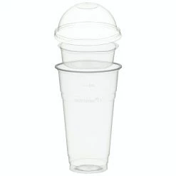 Null 50x BIO Trinkbecher 500ml + Domdeckel Ohne Loch + Einsatzbecher Ø 96mm (PLA)