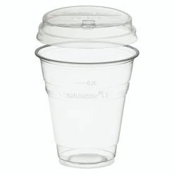 Null 100x BIO Trinkbecher 300ml + Deckel Mit Klappöffnung Aus Biokunststoff (PLA)