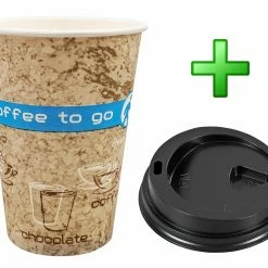 Null 100x Kaffeebecher Coffee ToGo DREAMS Mit Deckel Schwarz 300 Ml Hoch + Schmal