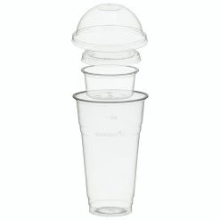 Null 100x BIO Trinkbecher 500ml Mit Domdeckel Ohne Loch + Einsatzbecher 90ml PLA