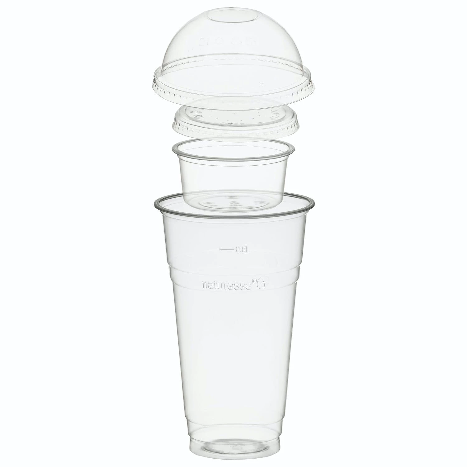 Null 100x BIO Trinkbecher 500ml+Domdeckel+ 120ml Einsatzbecher Stapelbar PLA – Bild 5