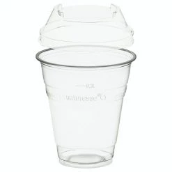 Null 50x BIO Trinkbecher 300ml + Domdeckel Ohne Loch Stapelbar Aus Biokunststoff