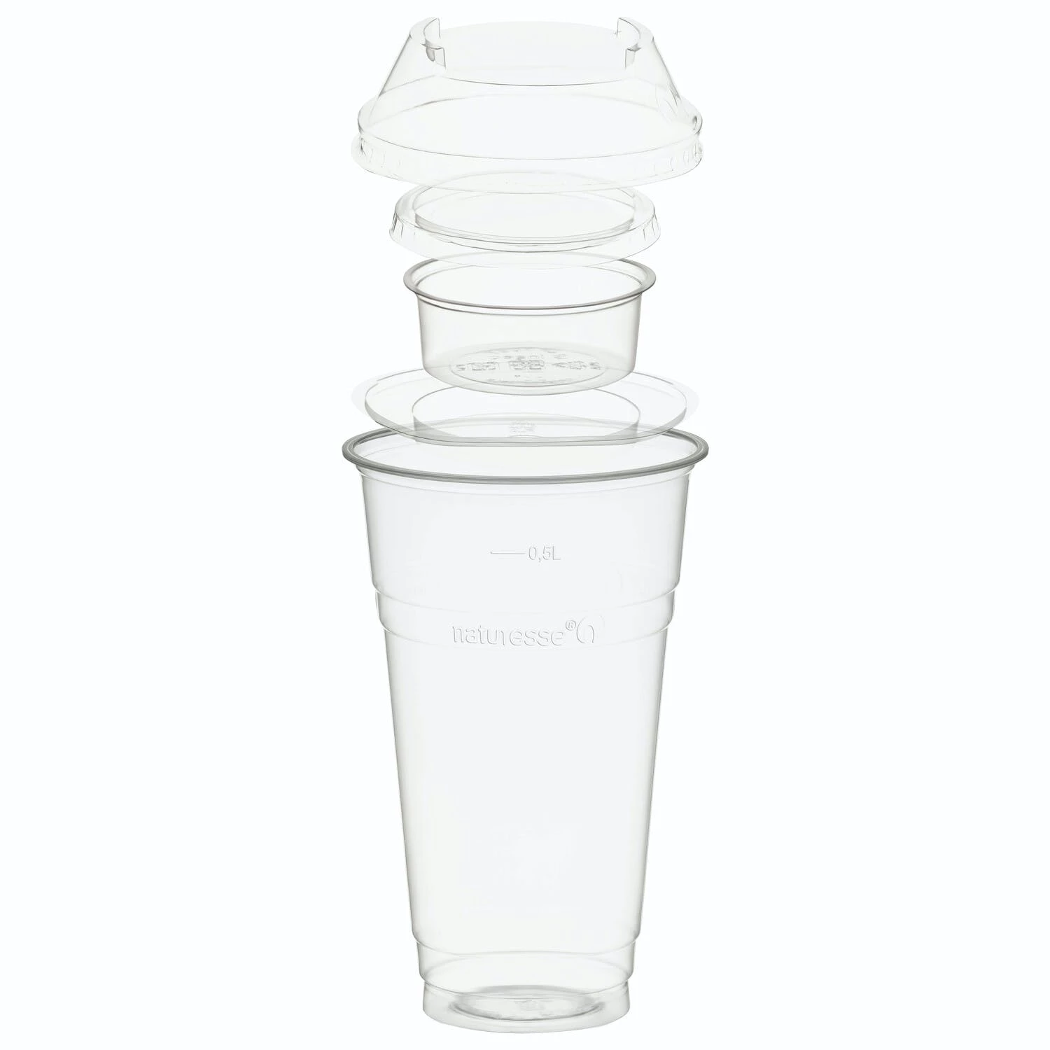 Null 100x BIO Trinkbecher 500ml+Domdeckel+ 120ml Einsatzbecher Stapelbar PLA – Bild 4