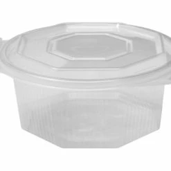 Null 250x Achteckbecher Klar Mit Angehängtem Deckel 375 Ml (PP)