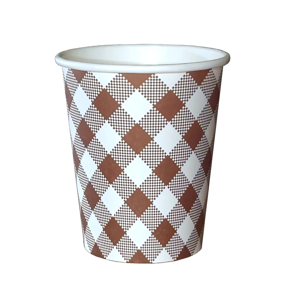 Null 50 Pappbecher Vichy-Karo Braun 200 Ml Trinkbecher 0,2 L Auch Für Heißgetränke