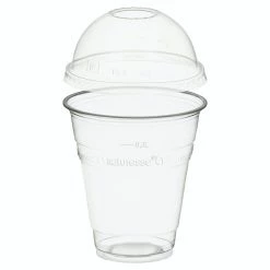 Null 50x BIO Trinkbecher 300ml + Domdeckel Mit Rundloch Aus Biokunststoff (PLA)