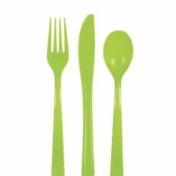 Null Plastik Besteck Grün 18 Tlg. Löffel Messer Gabeln