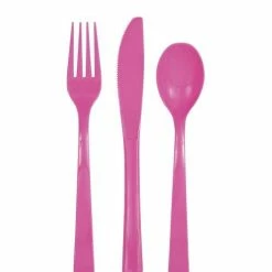 Null Plastik Besteck Pink 18 Tlg. Löffel Messer Gabeln