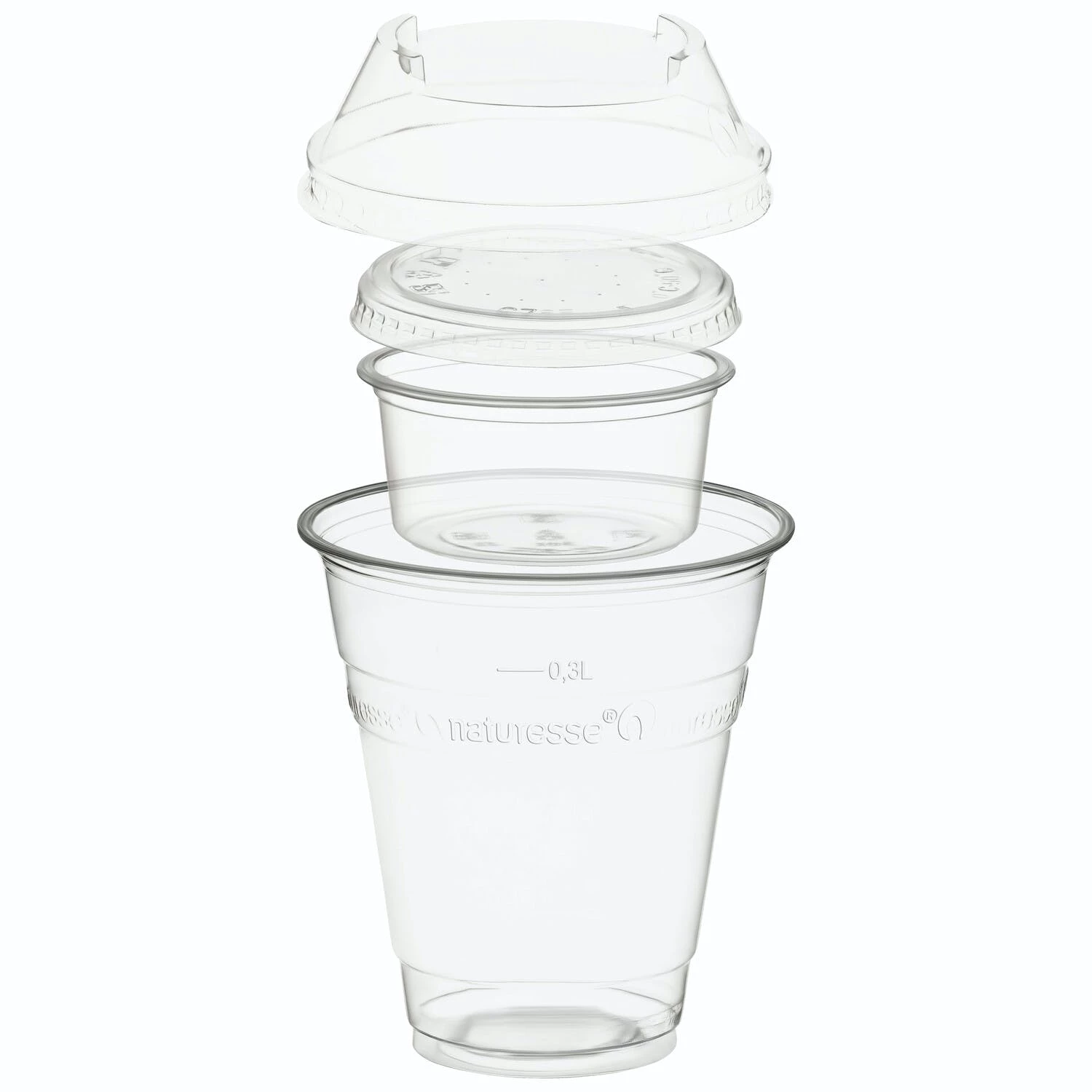 Null 100x BIO Trinkbecher 400ml + Domdeckel+ 90ml Einsatzbecher Stapelbar PLA – Bild 2