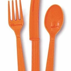 Null Plastik Besteck Orange 18 Tlg. Löffel Messer Gabeln