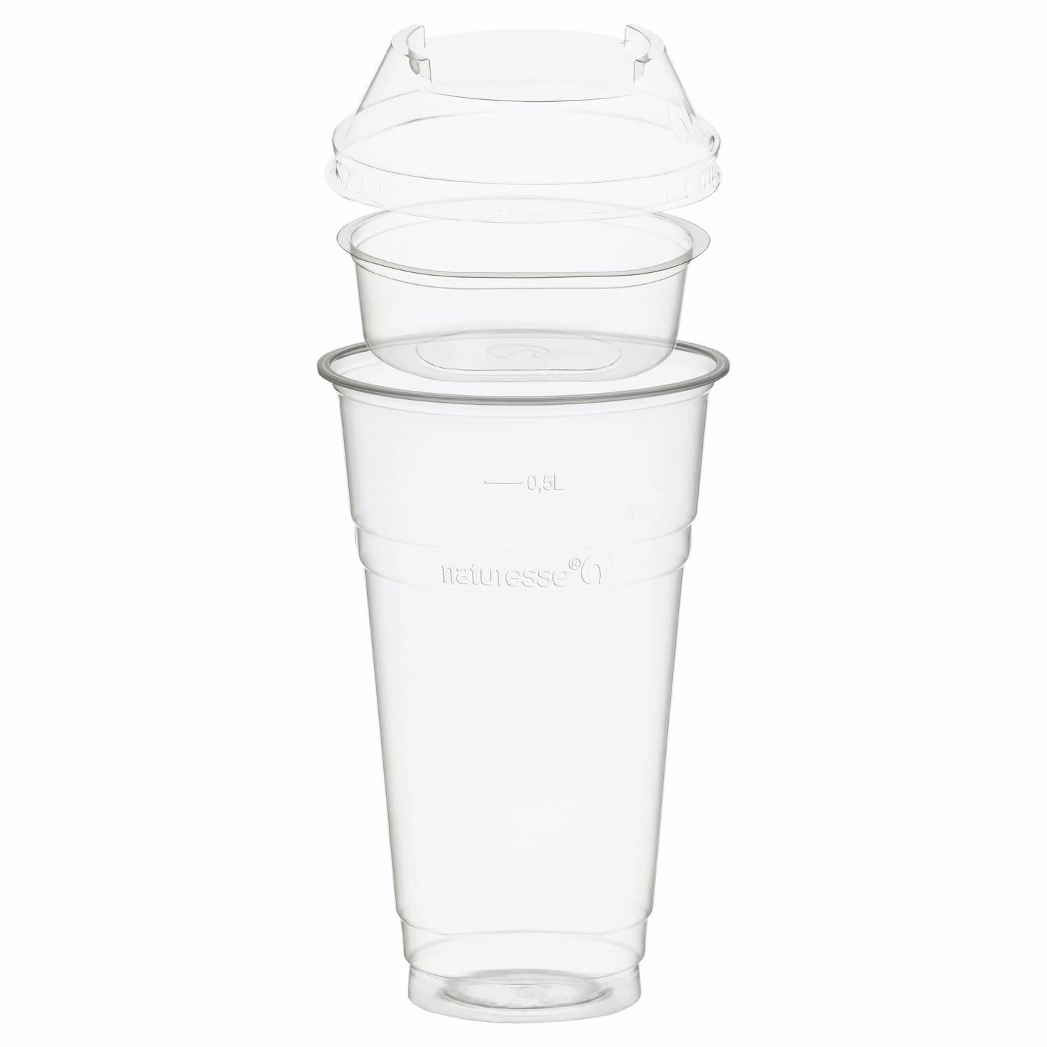 Null 50x BIO Trinkbecher 300ml + Domdeckel Stapelbar + Einsatzbecher Ø 96mm (PLA) – Bild 3