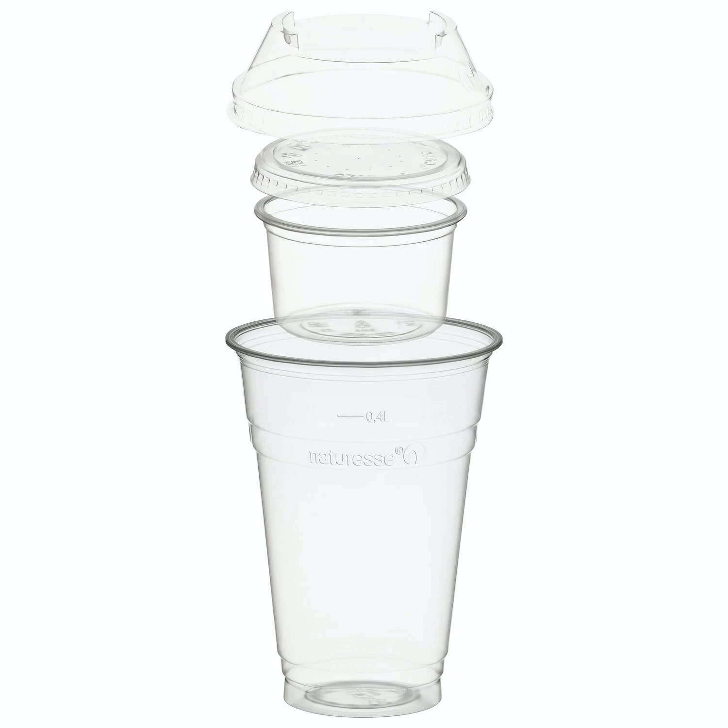 Null 100x BIO Trinkbecher 400ml + Domdeckel+ 90ml Einsatzbecher Stapelbar PLA – Bild 5