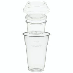 Null 100x BIO Trinkbecher 400ml + Domdeckel+ 120ml Einsatzbecher Stapelbar PLA