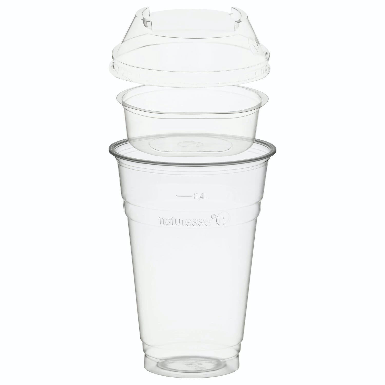 Null 50x BIO Trinkbecher 500ml + Domdeckel Ohne Loch + Einsatzbecher Ă 96mm (PLA) â Bild 5