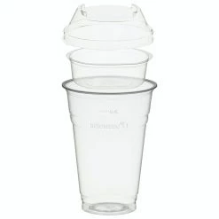 Null 50x BIO Trinkbecher 400ml + Domdeckel Stapelbar + Einsatzbecher Ø 96mm (PLA)