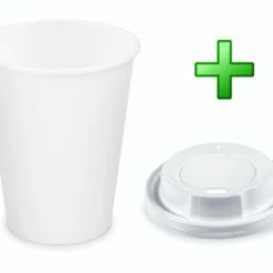 Null 100x Pappbecher Getränkebecher Weiß 350 Ml 420 Ml Ø 90mm Inkl. Trinkdeckel