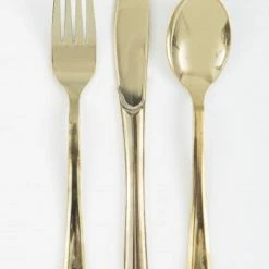 Null 18 Tlg. Plastik Besteck Gold Hochglanz Löffel Messer Gabeln