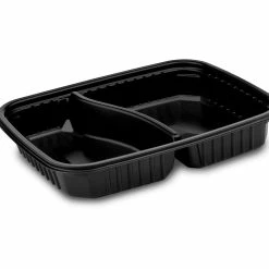 Null 50x Mikrowellenschalen 2-geteilt - Schwarz 'L' 1200 Ml - 25x18,5x4 Cm