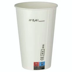Null 50x Kaltgetränkebecher Pappbecher Weiß Mit CE Eichstrich 400 Ml