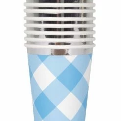 Null 8 Becher 1. Geburtstag Vichy Karo Hellblau Folie