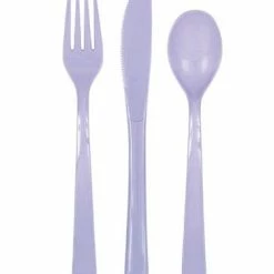 Null Plastik Besteck Lavendel 18 Tlg. Löffel Messer Gabeln