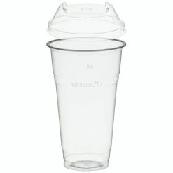 Null 50x BIO Trinkbecher 500ml + Domdeckel Mit C-Loch Stapelbar Aus Biokunststoff