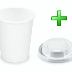 Null 200x Pappbecher Getränkebecher Weiß 150 Ml 200 Ml Ø 73mm Inkl. Trinkdeckel