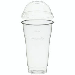 Null 50x BIO Trinkbecher 500ml + Domdeckel Mit Rundloch Aus Biokunststoff (PLA)