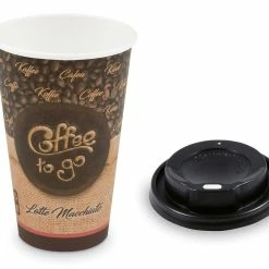 Null 500x Kaffeebecher XL 'Latte Macchiato' Mit Trinkdeckel Schwarz 400 Ml 510 Ml