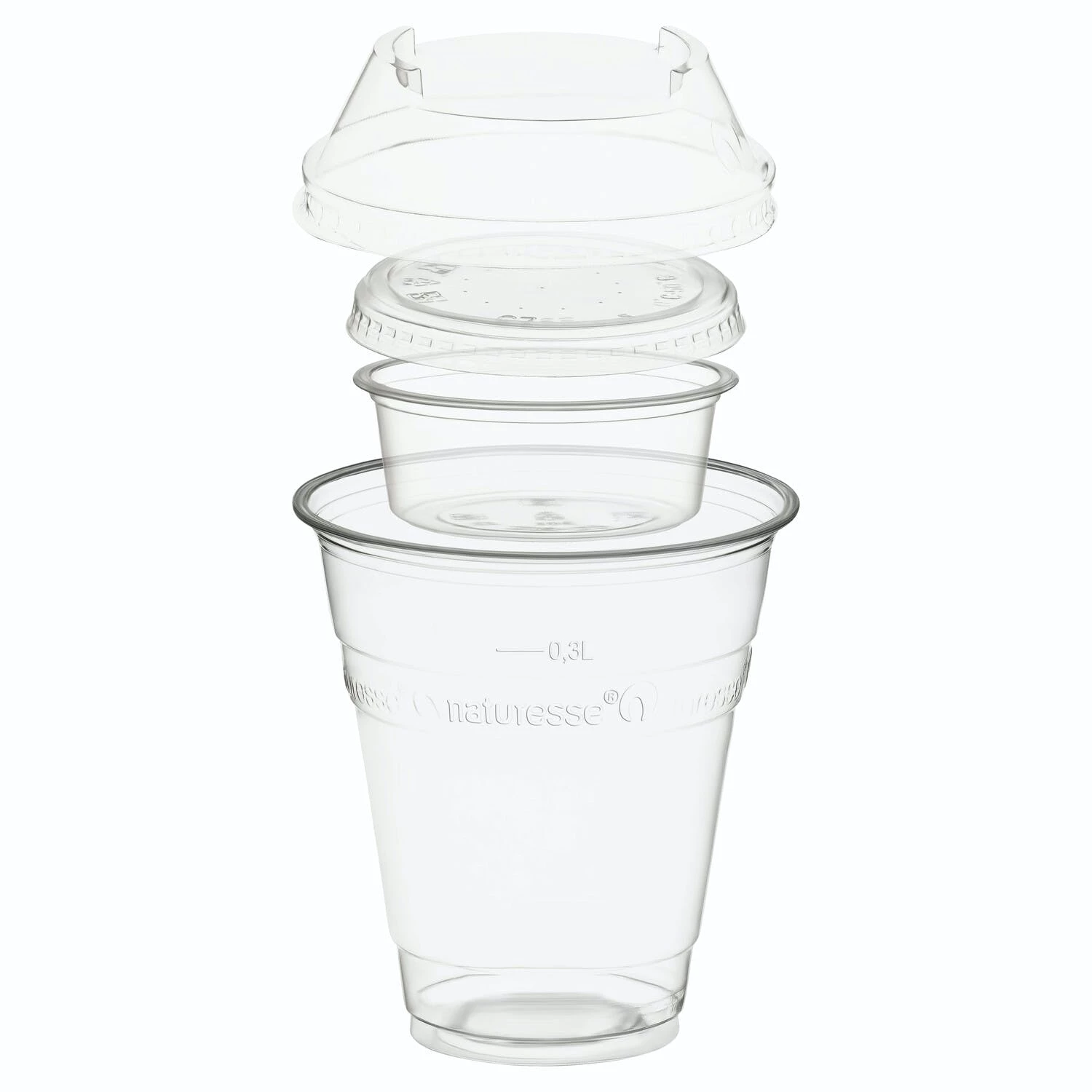 Null 100x BIO Trinkbecher 400ml + Domdeckel+ 60ml Einsatzbecher Stapelbar PLA – Bild 3