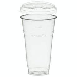 Null 100x BIO Trinkbecher 500ml + Deckel Mit Trinköffnung Aus Biokunststoff (PLA)