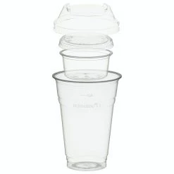 Null 100x BIO Trinkbecher 400ml + Domdeckel+ 90ml Einsatzbecher Stapelbar PLA