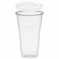 Null 50x BIO Trinkbecher 500ml + Deckel Mit Halmstanzung Aus Biokunststoff(PLA)