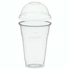 Null 250x BIO Trinkbecher 400ml + Domdeckel Mit Rundloch Aus Biokunststoff (PLA)