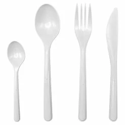 Null 5x Mehrweg Besteck Aus BIO-PP 10x Gabel + 10x Messer + 20x Löffel Weiß 40 Stk.