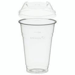 Null 50x BIO Trinkbecher 400ml + Domdeckel Stapelbar C-Loch