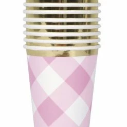 Null 8 Becher 1. Geburtstag Vichy Karo Rosa Folie