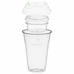 Null 100x BIO Trinkbecher 400ml + Domdeckel+ 60ml Einsatzbecher Stapelbar PLA