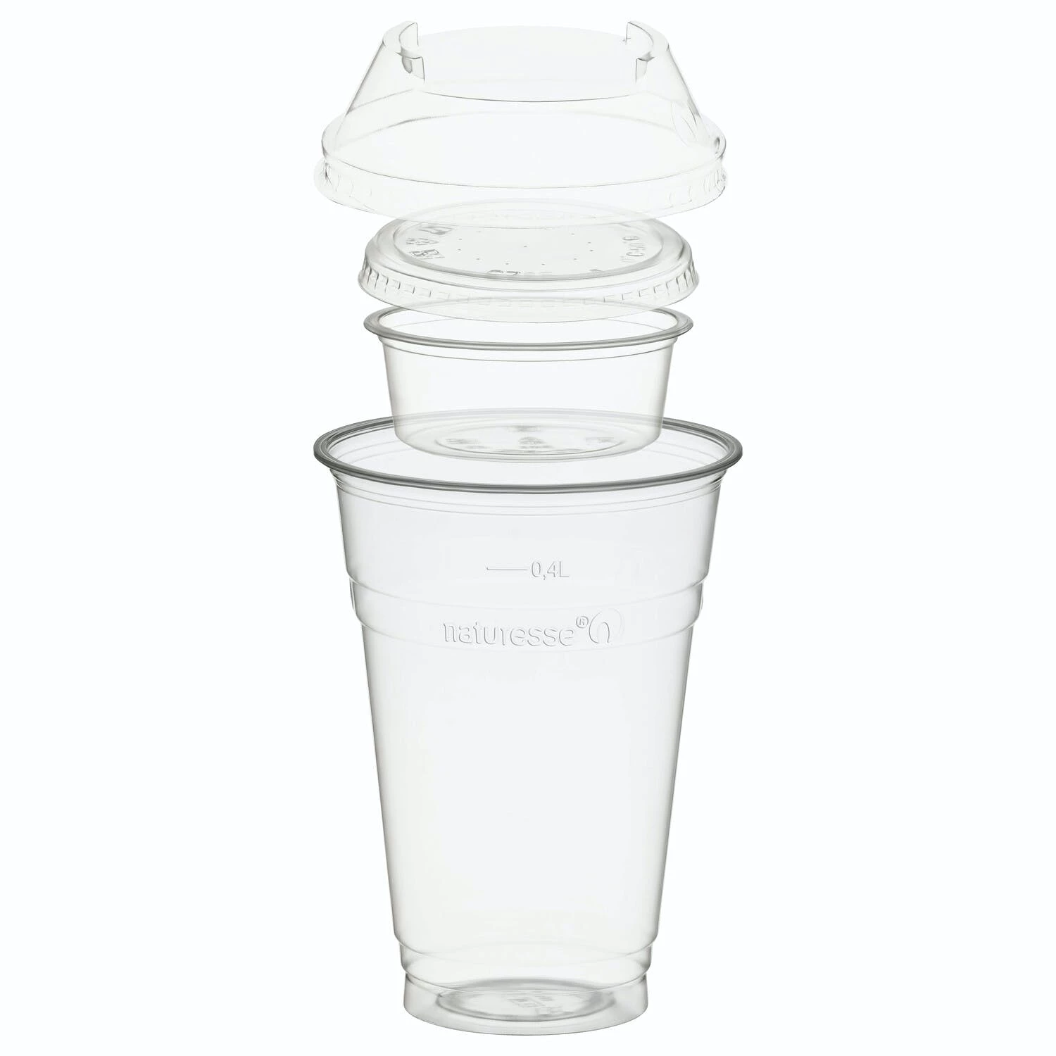 Null 100x BIO Trinkbecher 400ml + Domdeckel+ 90ml Einsatzbecher Stapelbar PLA – Bild 4