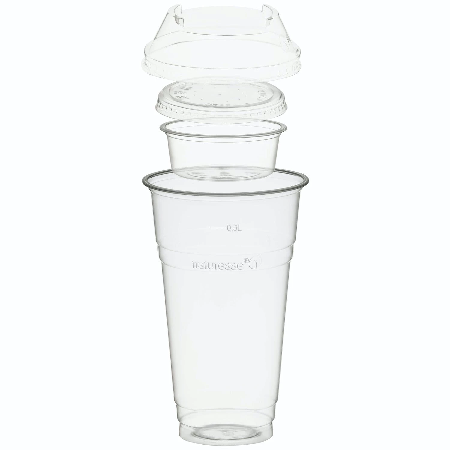 Null 100x BIO Trinkbecher 400ml + Domdeckel+ 60ml Einsatzbecher Stapelbar PLA – Bild 2