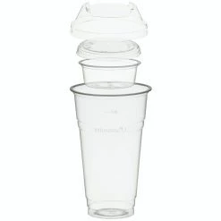 Null 100x BIO Trinkbecher 500ml+Domdeckel+ 60ml Einsatzbecher Stapelbar PLA