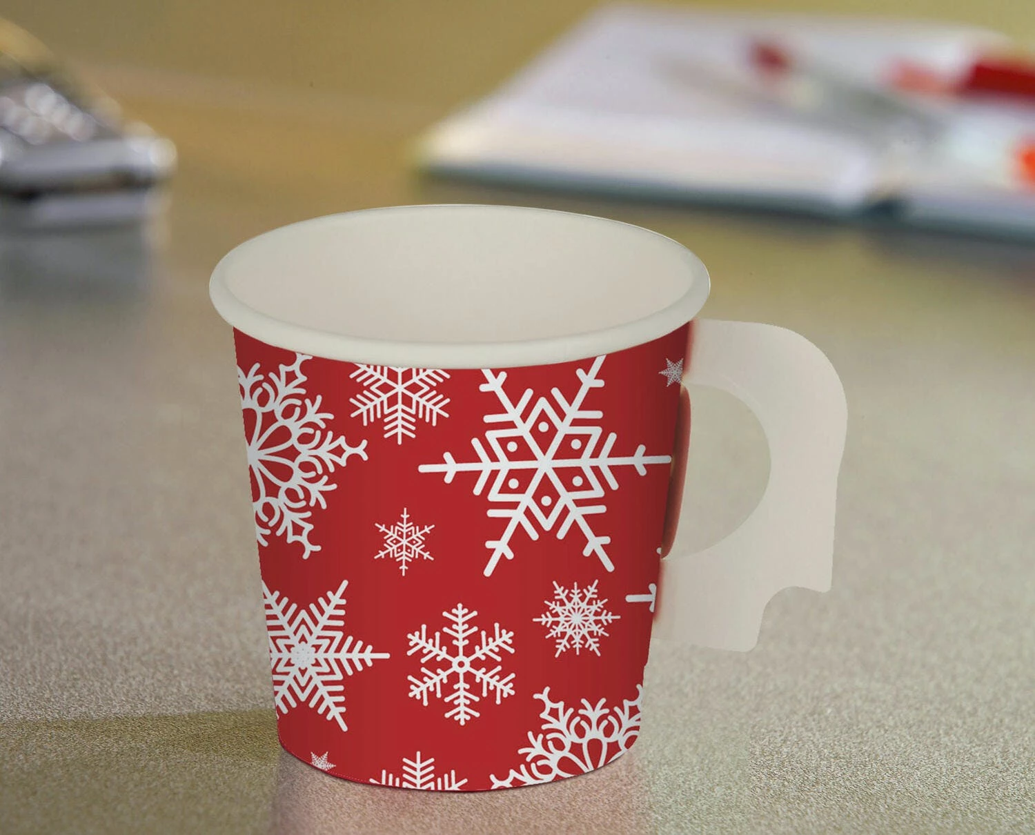 Null 75x Henkelbecher Kaffeebecher Rot Wintertime Schneeflocke 100 Ml – Bild 6