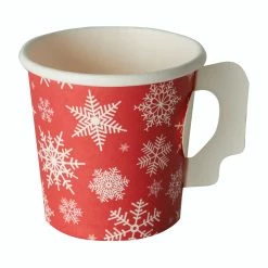 Null 75x Henkelbecher Kaffeebecher Rot Wintertime Schneeflocke 100 Ml