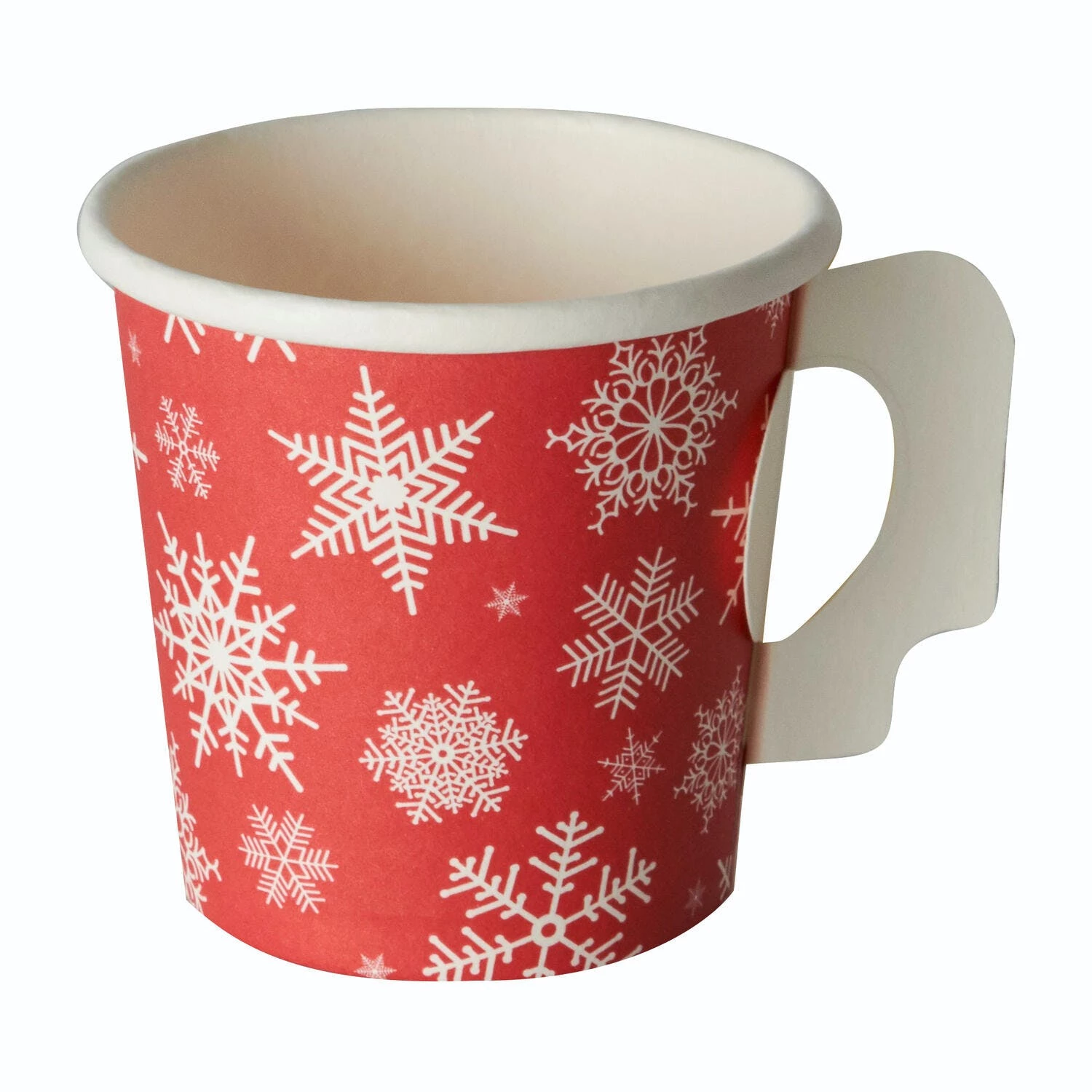 Null 75x Henkelbecher Kaffeebecher Rot Wintertime Schneeflocke 100 Ml