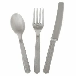 Null Plastik Besteck Silber 18 Tlg. Löffel Messer Gabeln