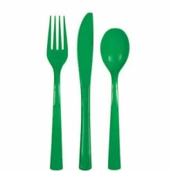 Null Plastik Besteck Dunkelgrün 18 Tlg. Löffel Messer Gabeln