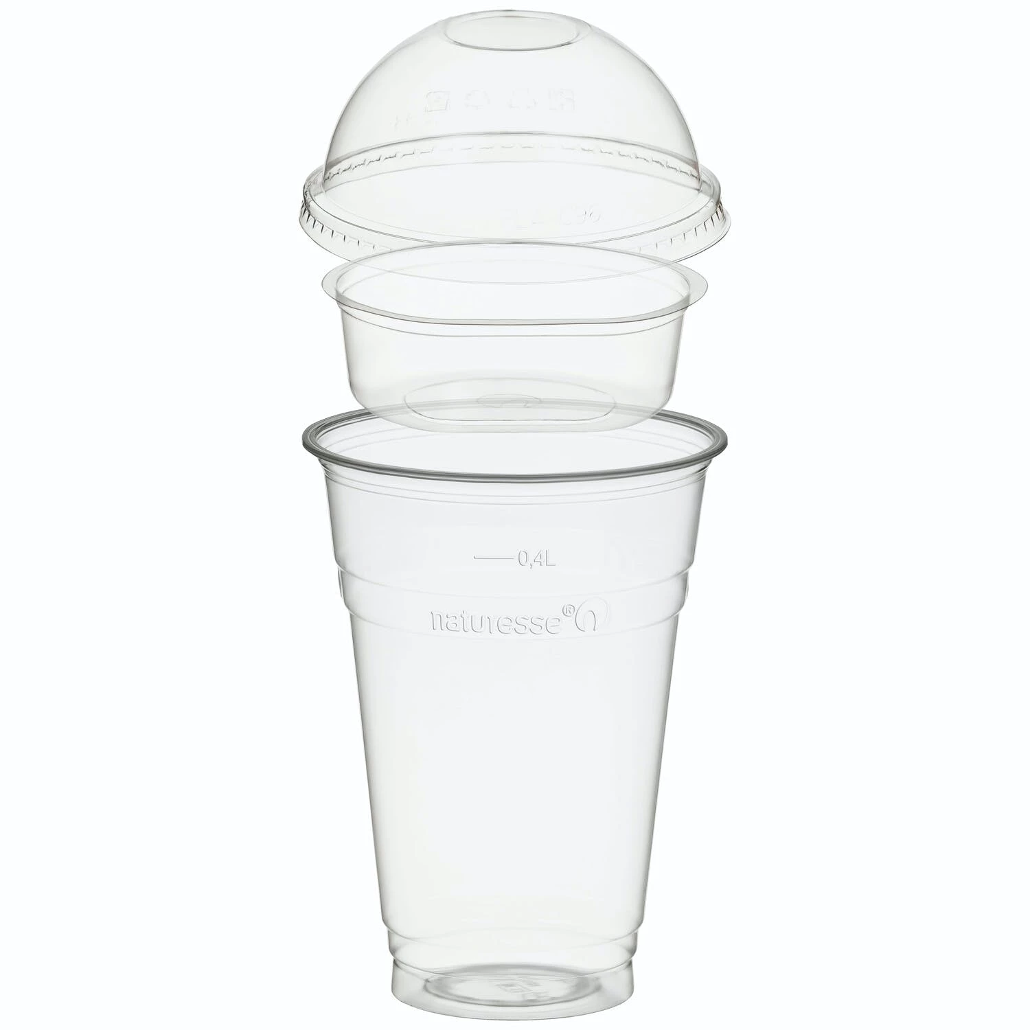 Null 50x BIO Trinkbecher 500ml + Domdeckel Ohne Loch + Einsatzbecher Ă 96mm (PLA) â Bild 3